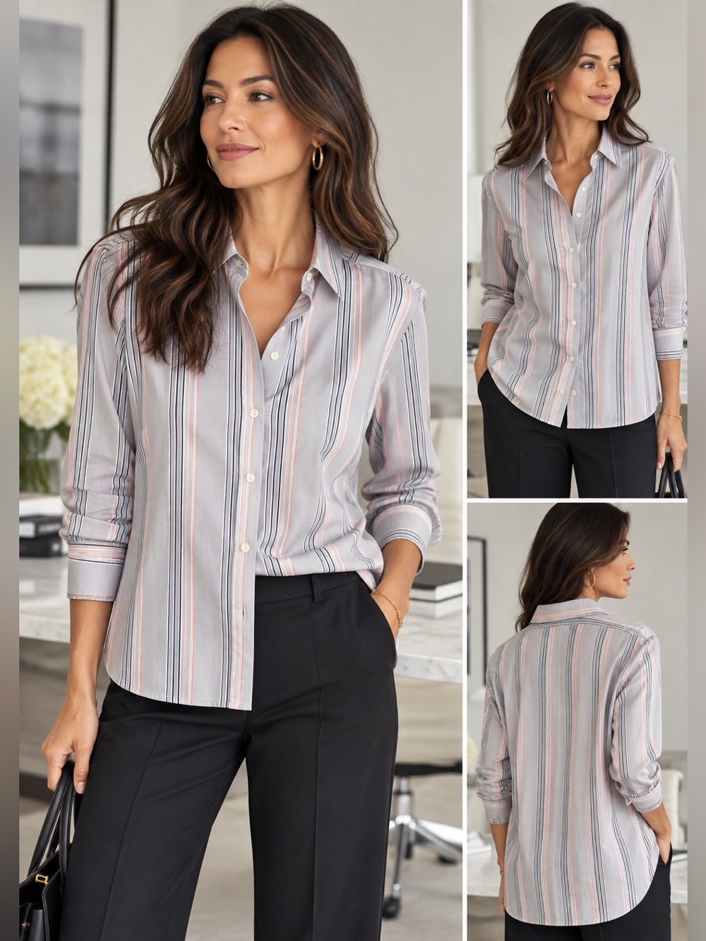 Thakoon Silk Blend Striped Button Down Shirt Blue Pink Size 8